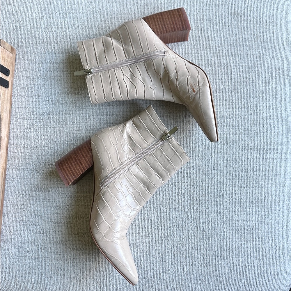 Marc Fisher Elegant Cream Croc-Embossed Ankle Boots - Picture 2 of 4